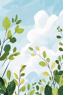 清新绿植与蓝天白云图景