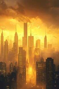 黄昏下的梦幻都市天际线