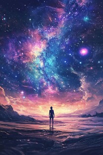 梦幻星空下的孤独旅人
