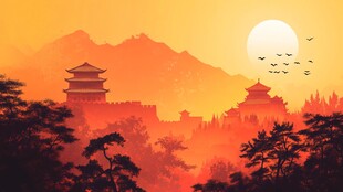 夕阳下的古风建筑美景