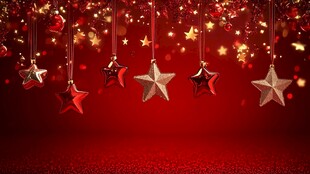 红色背景上的闪亮星星装饰
