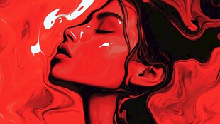 红色梦幻中的闭眼女性