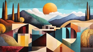 抽象几何风格的壮丽风景