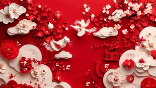 喜庆中式风立体花鸟装饰图