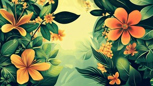 热带花卉绿植梦幻背景图
