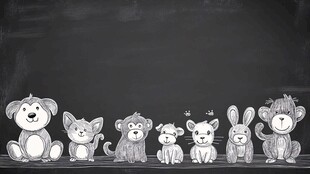 可爱动物排队插画