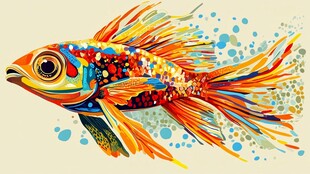 炫彩金鱼插画
