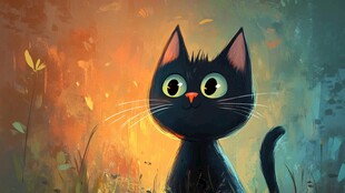 黑猫于梦幻自然中凝望