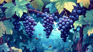 葡萄藤下的梦幻紫色果实