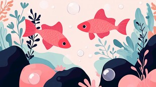 双红金鱼畅游海底世界