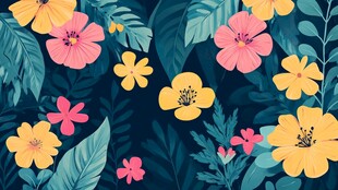 热带花卉绿叶图案背景