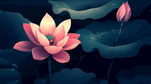 梦幻粉色荷花与荷叶图景