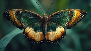 斑斓蝴蝶停驻绿叶之上