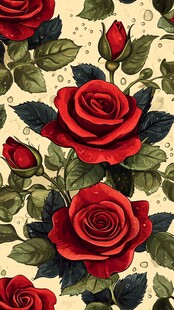 复古红玫瑰花卉图案背景