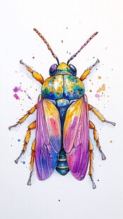 五彩斑斓甲虫水彩艺术画