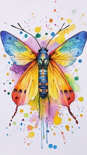 五彩斑斓蝴蝶水彩艺术画