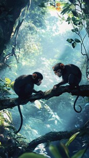 雨林中对坐的两只猴子