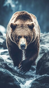 棕熊于岩石间漫步