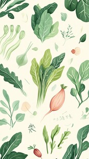清新手绘蔬菜绿植图案