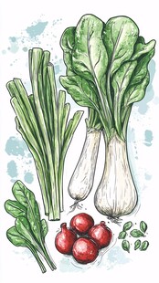 手绘新鲜蔬菜组合插画