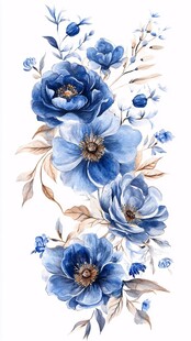 蓝色花卉水彩插画装饰图