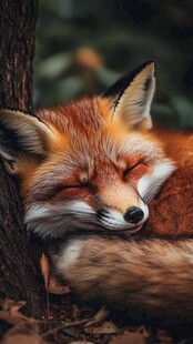 狐狸依偎树干惬意休憩