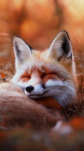 秋日休憩的可爱红狐狸