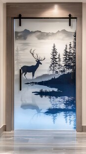 鹿影山林间 意境玻璃门