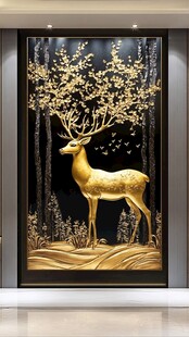 金色麋鹿森林艺术装饰画