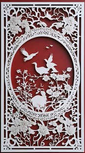 中式花鸟镂空雕花装饰画