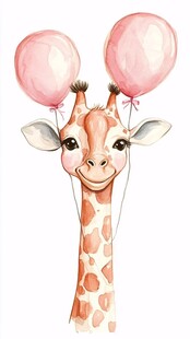 长颈鹿手持粉色气球萌图