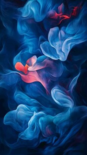 梦幻蓝紫中的红色飘带
