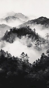 水墨山林间 云雾绕青松