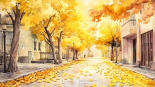 秋日街道的金黄浪漫