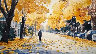 秋日独行人与落叶街道