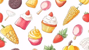 缤纷甜点水果插画素材