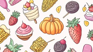 缤纷甜点水果插画图案