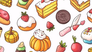 可爱手绘风缤纷甜点图案