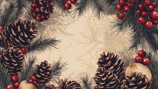 圣诞松果松枝装饰背景图