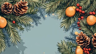 圣诞松枝松果装饰背景图