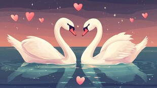 浪漫天鹅在爱河中共舞