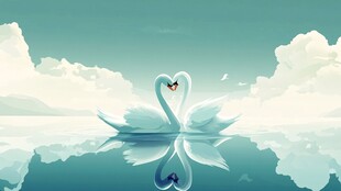 浪漫天鹅在湖面深情相依