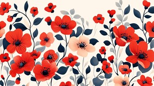 红色花卉图案背景