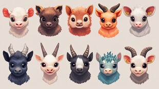可爱多样的卡通山羊头像