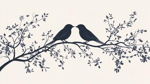 枝头双鸟相依图