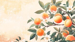 枝头橙果繁花图