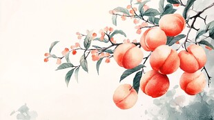 水墨风枝头鲜桃图