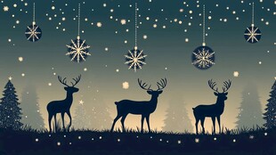 冬夜驯鹿与雪花梦幻场景