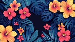 热带花卉与叶片装饰图案