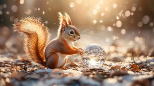 松鼠玩水晶球的梦幻瞬间